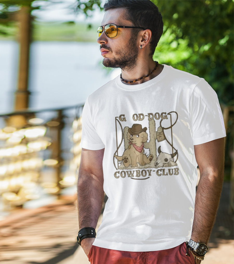 Good Dog Cowboy Club Cute Puppy With Bandana And Cowboy Hat In Western Scene T-Shirt