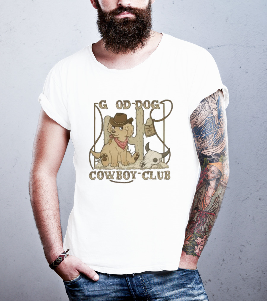 Good Dog Cowboy Club Cute Puppy With Bandana And Cowboy Hat In Western Scene T-Shirt