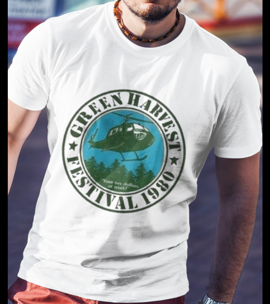 Green Harvest Festival Crazy Helicopter Forest Scene T-Shirt