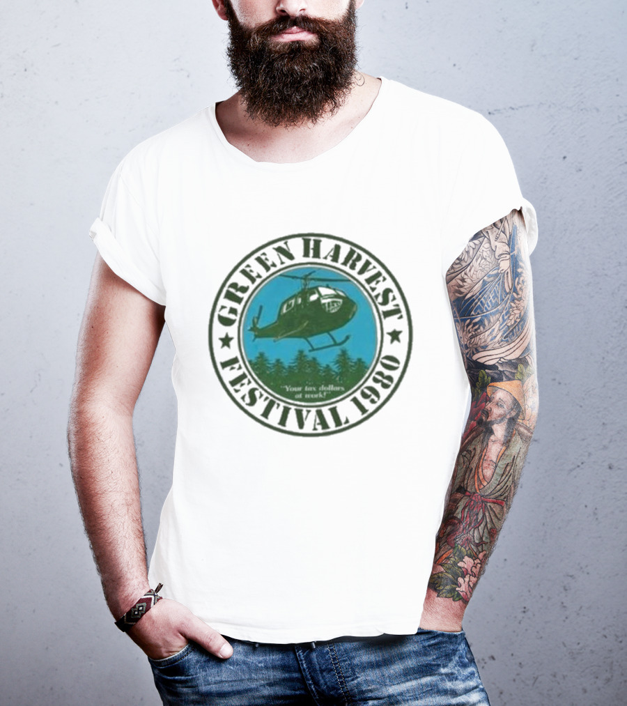 Green Harvest Festival Crazy Helicopter Forest Scene T-Shirt