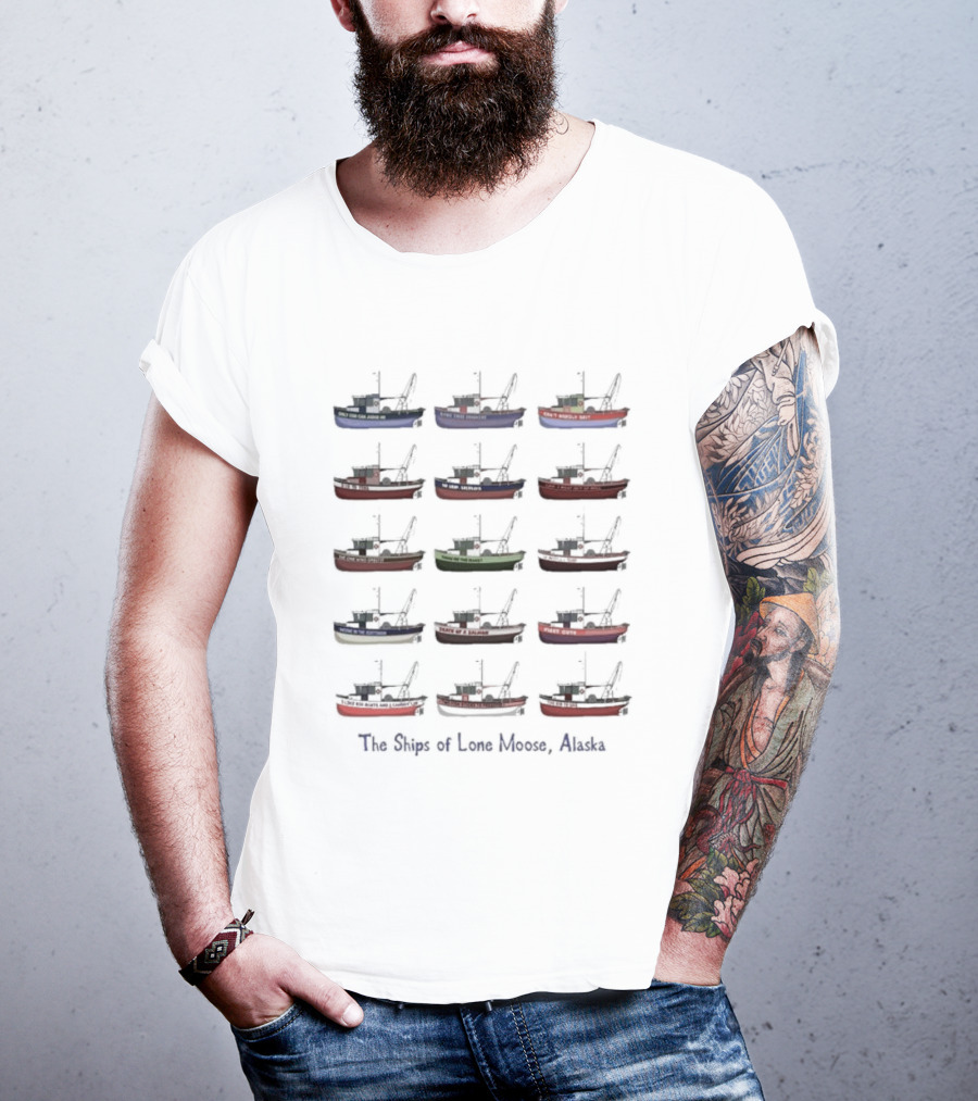 The Ships Of Lone Moose Alaska Colorful Fishing Boats T-Shirt