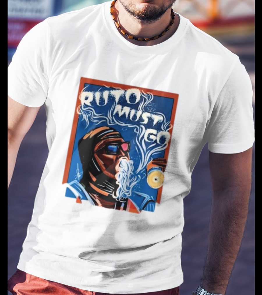 Ruto Must Go Bold Illustration With Smoking Character T-Shirt