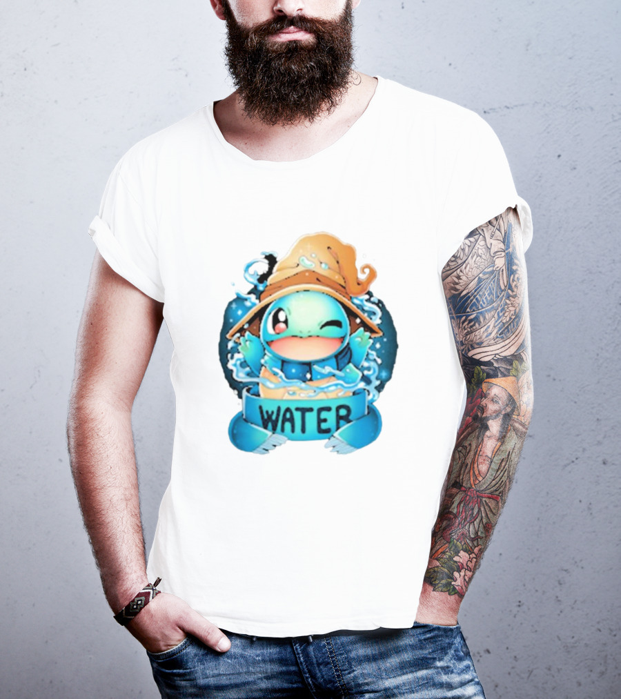 Squirtle Wizard Water Winking Blue Hat T-Shirt