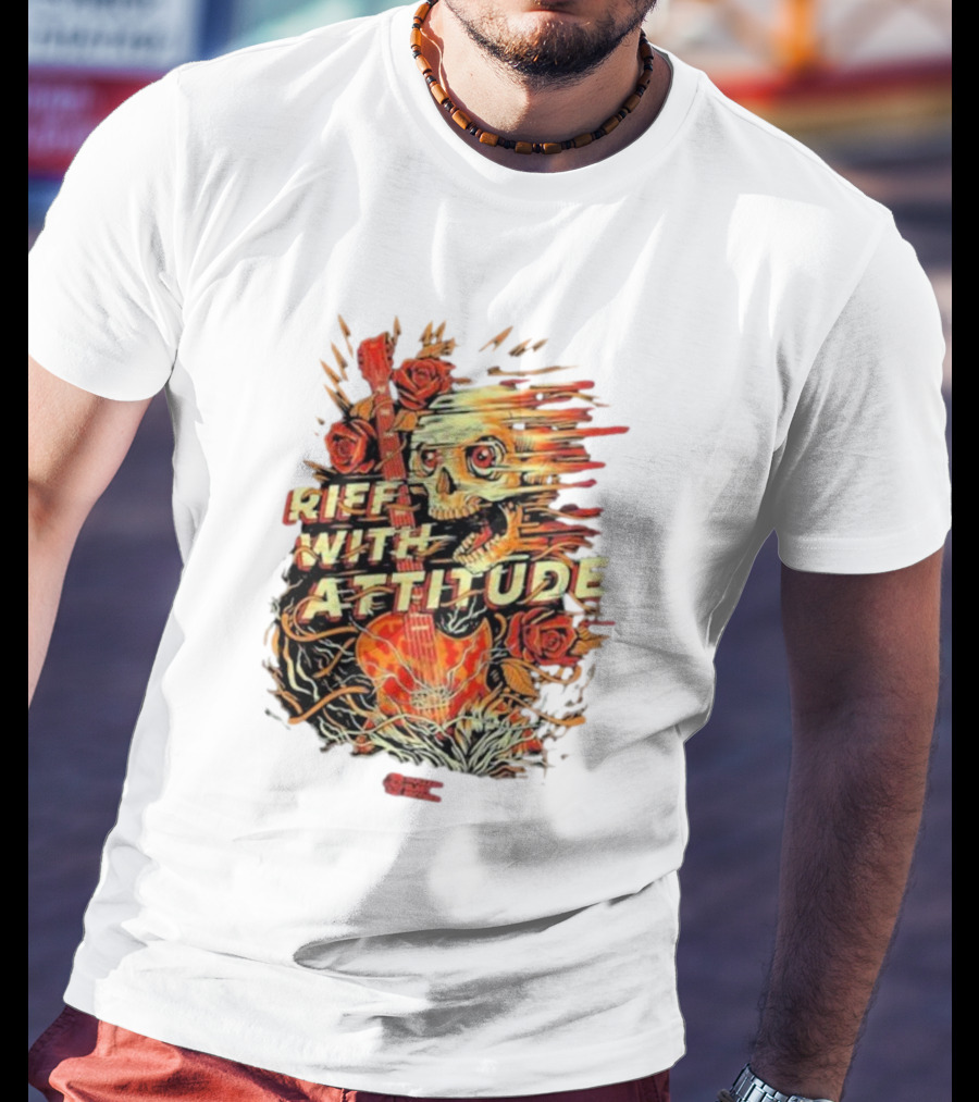 Nuclear Blast Records Riff With Attitude Skull Guitar Roses T-Shirt