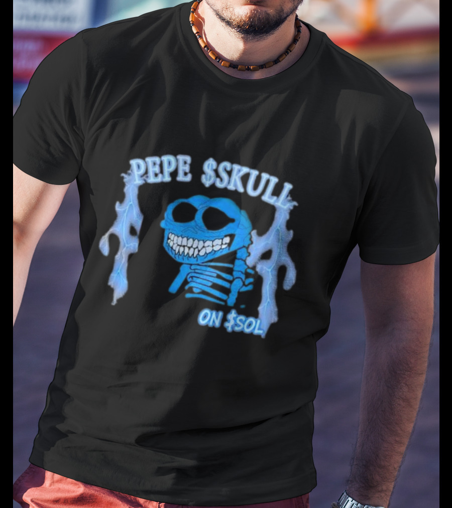 PEPE SKULL ON SOL Thunder Lightning Skeleton T-Shirt