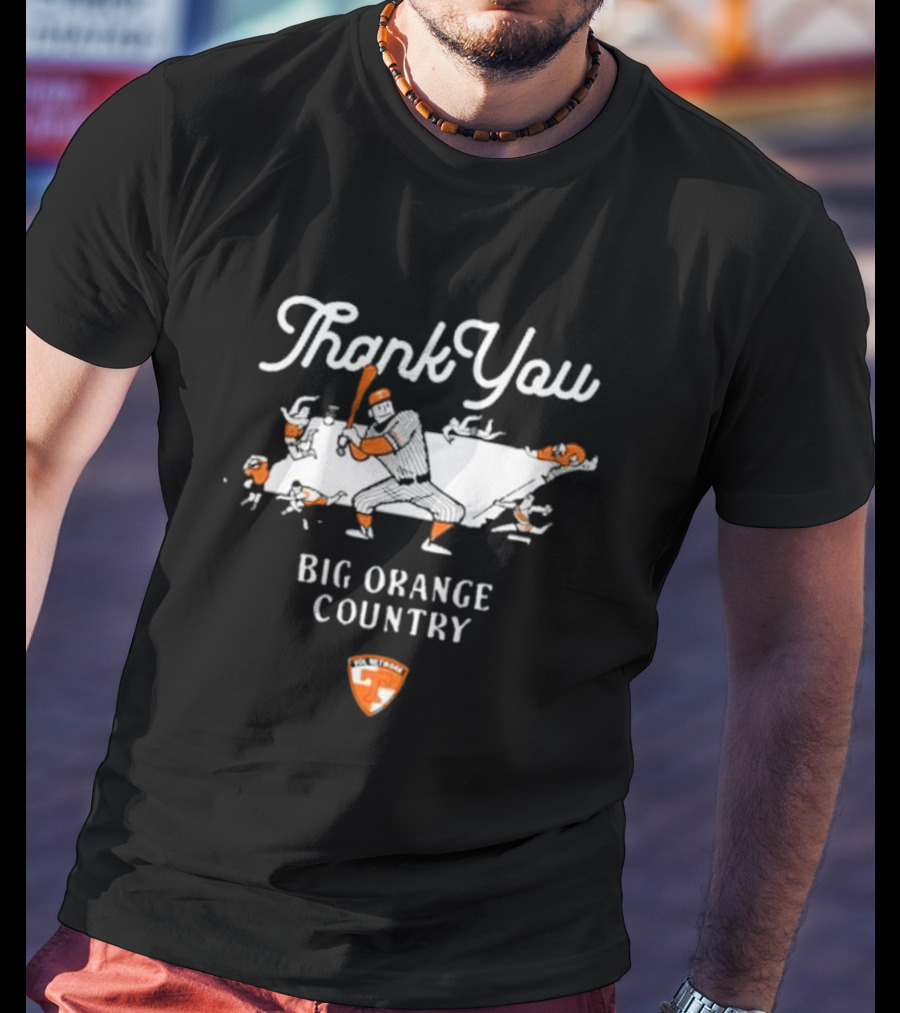 Thank You Big Orange Country Baseball Icon Map Player With Helmet And Bat T-Shirt