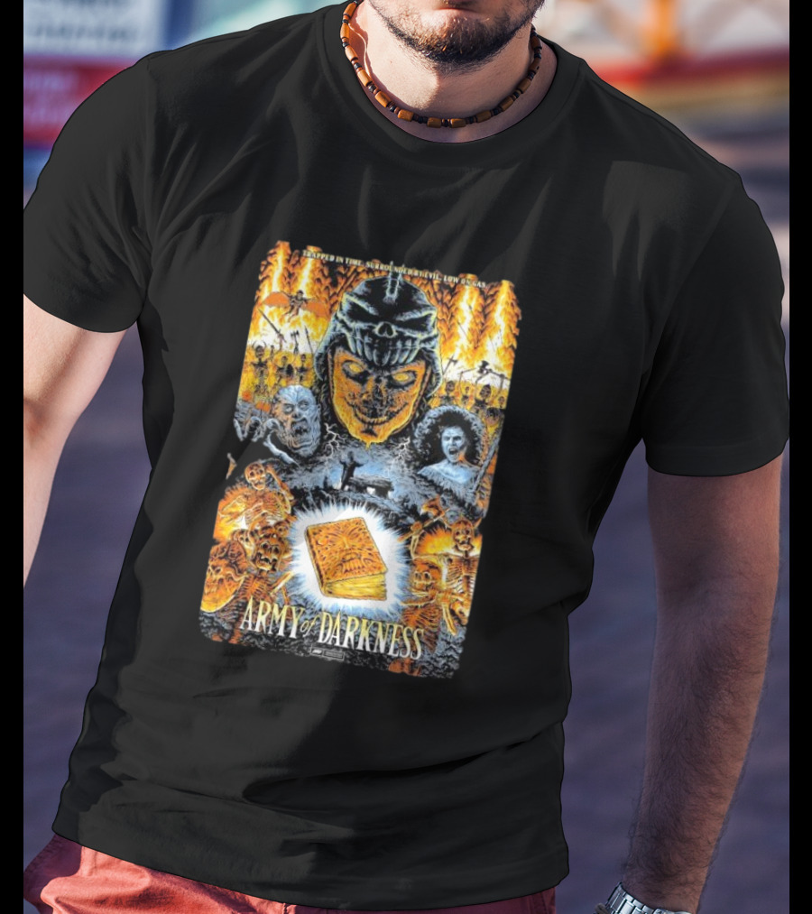 Trapped In Time Surrounded By Evil Low On Gas Army Of Darkness Necronomicon Evil Dead Horror Collage T-Shirt