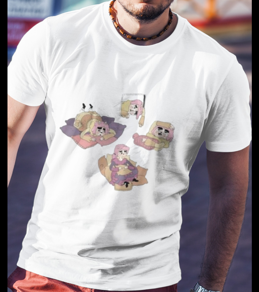 Weekend Susie Cozy Relaxation Scenes With Pink Hair Girl Relaxing On Pillows And Chair T-Shirt