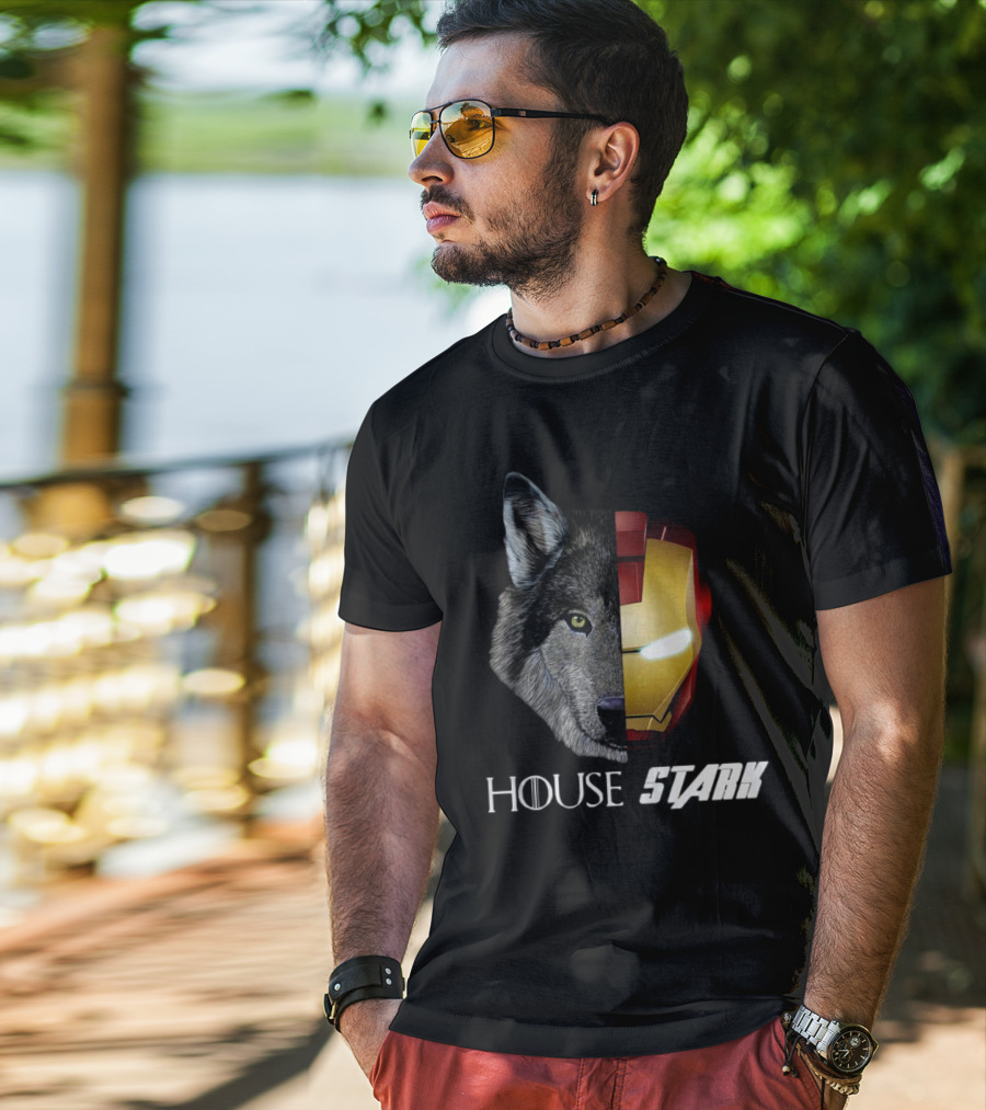 House Stark Iron Man Wolf Helm Stark T-Shirt
