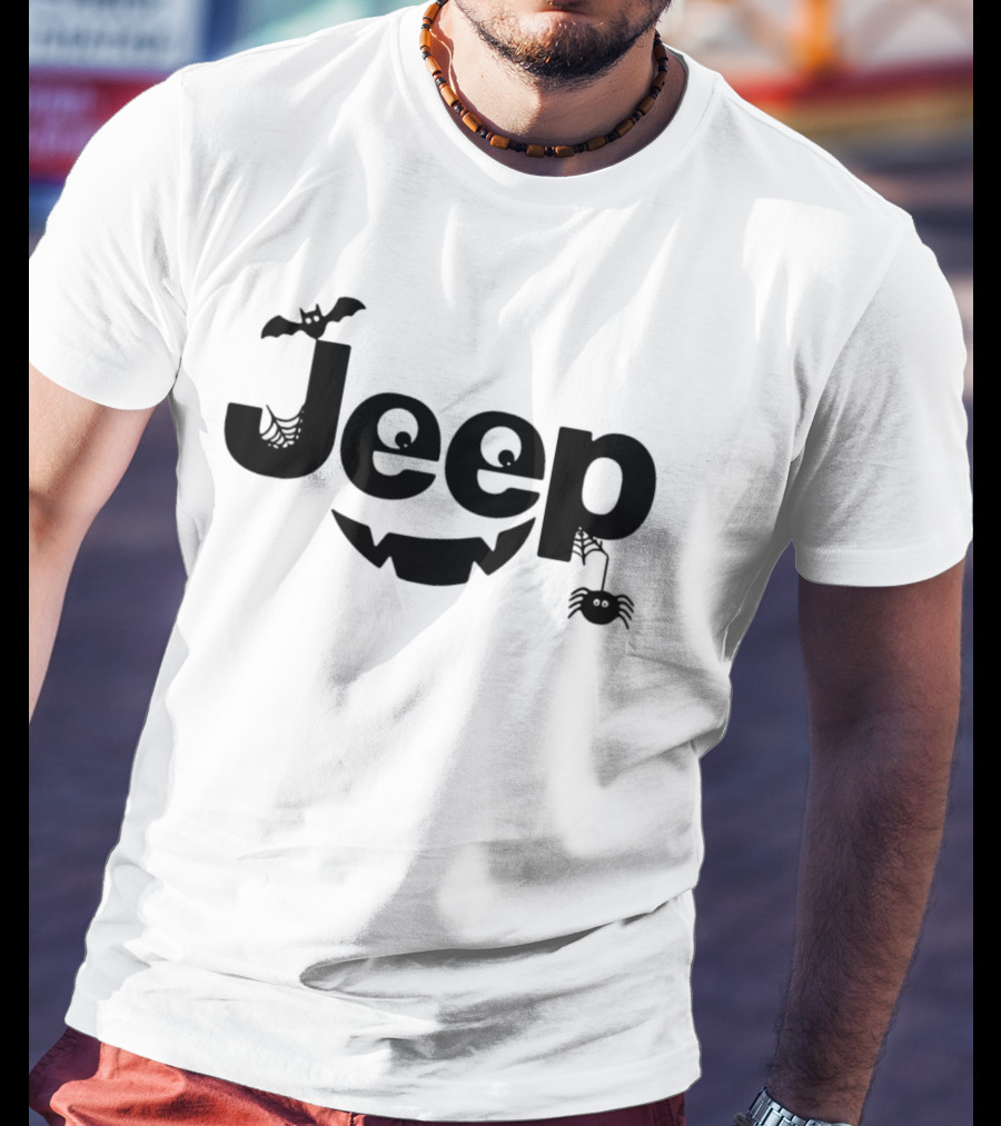 Halloween Jeep Logo With Bat, Spider, And Web Elements T-Shirt