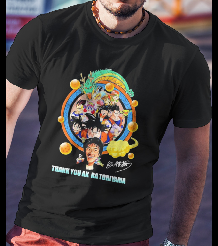 Thank You Akira Toriyama Dragon Ball Characters And Shenron With Dragon Balls T-Shirt
