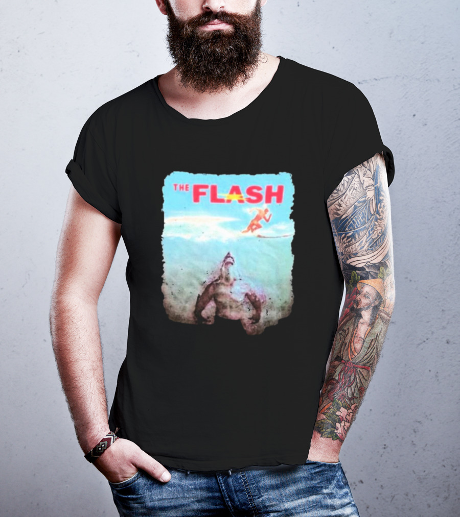 The Flash Running Above King Shark In Ocean T-Shirt