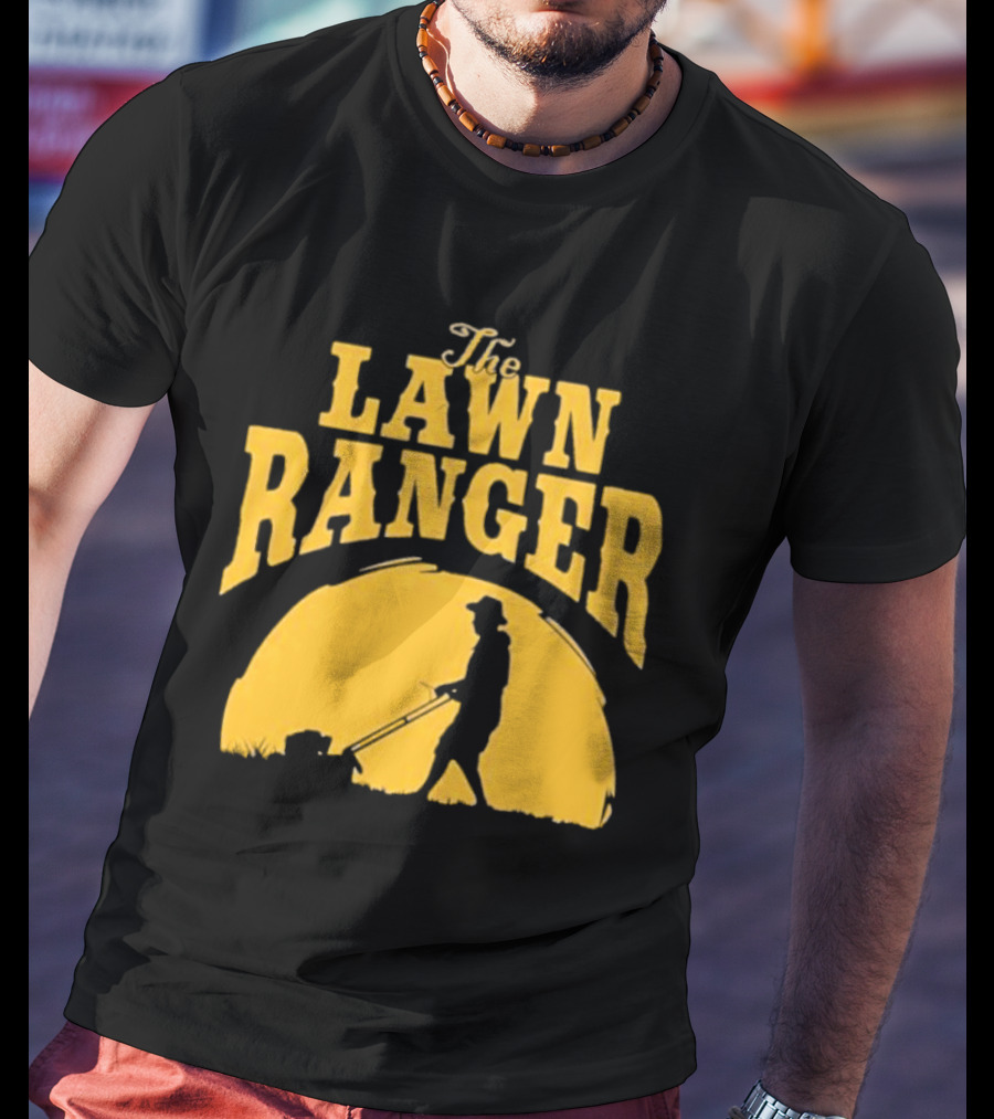 The Lawn Ranger Mower Silhouette Against Setting Sun T-Shirt