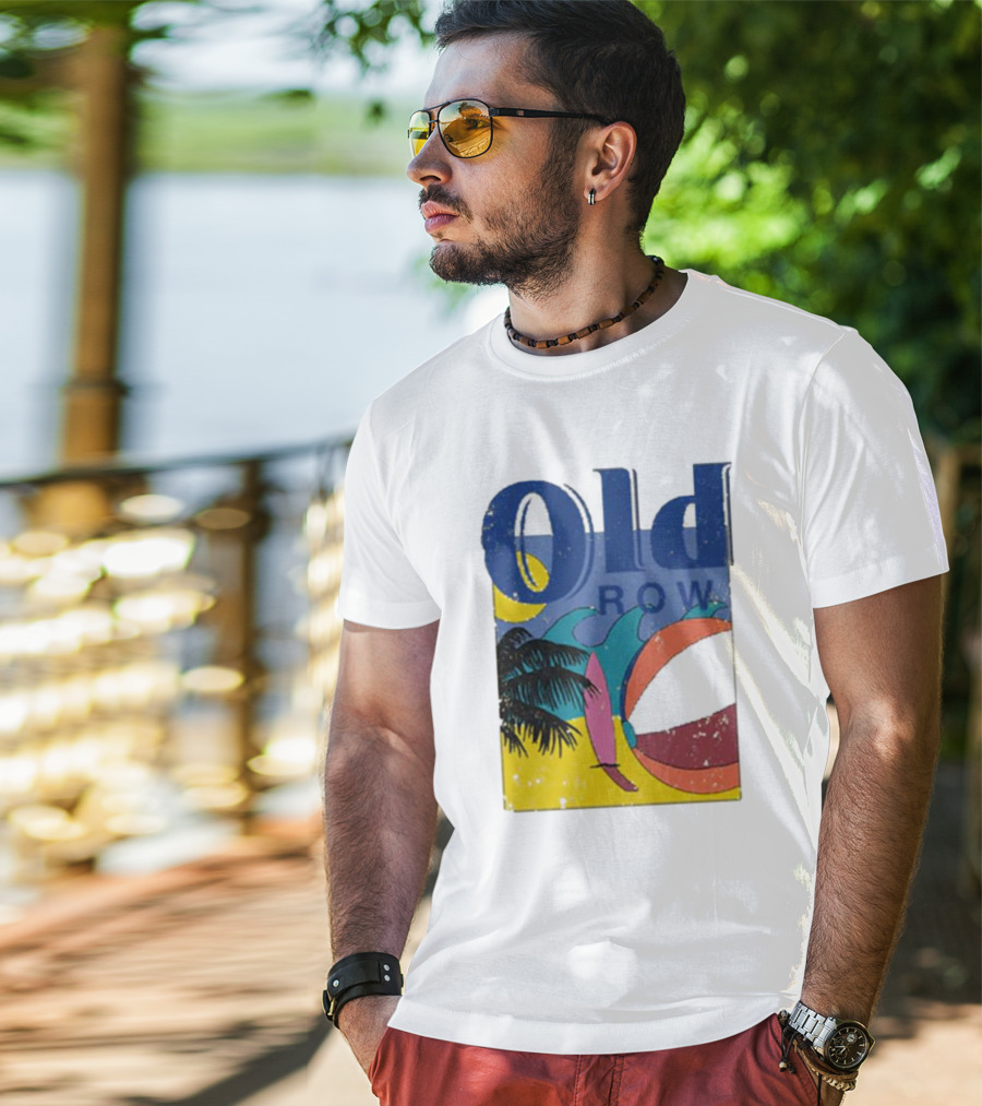 Old Row Beach Scene With Palm Trees And Beach Ball T-Shirt