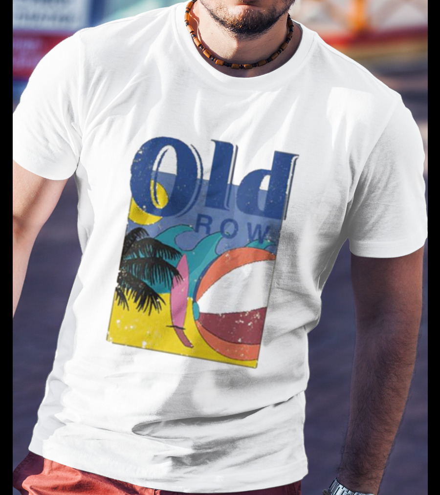 Old Row Beach Scene With Palm Trees And Beach Ball T-Shirt