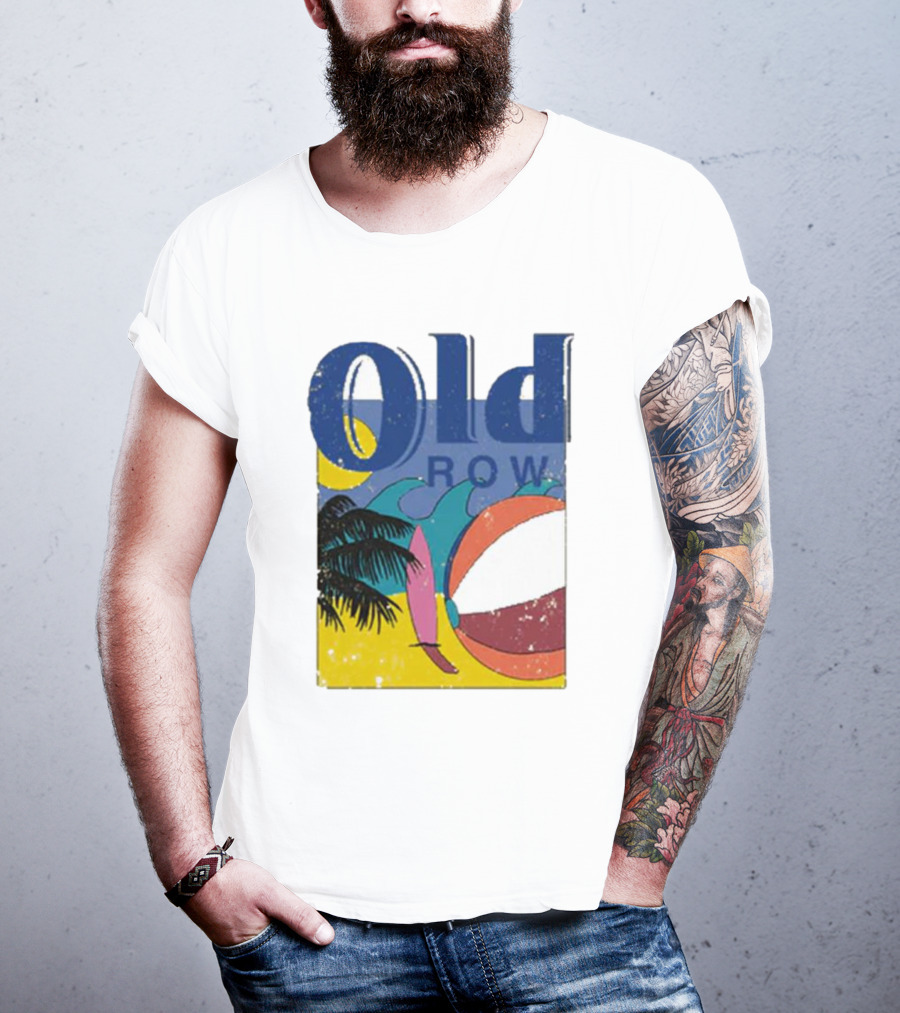 Old Row Beach Scene With Palm Trees And Beach Ball T-Shirt
