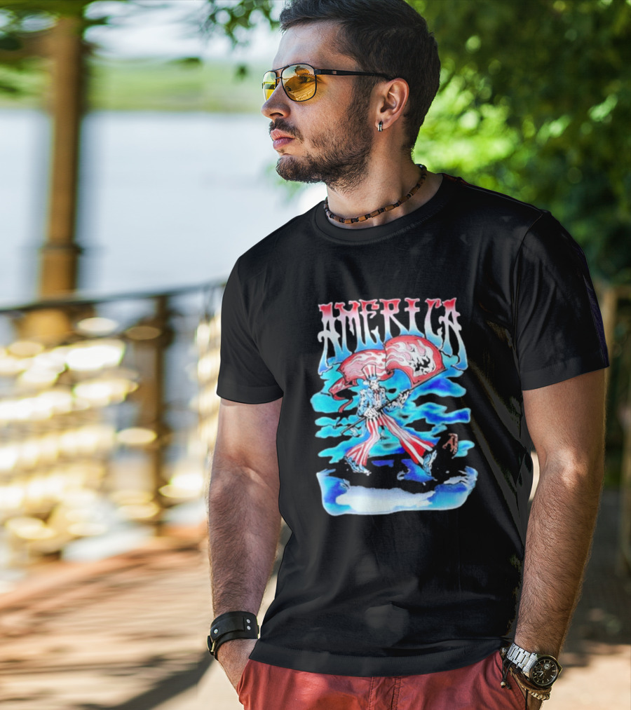 Warren Lotas America Skeleton Uncle Sam With Skull Flags T-Shirt