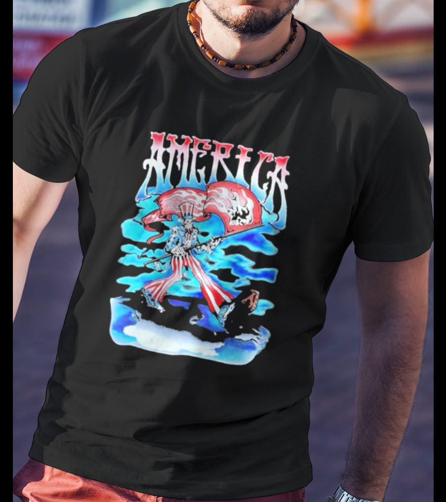 Warren Lotas America Skeleton Uncle Sam With Skull Flags T-Shirt