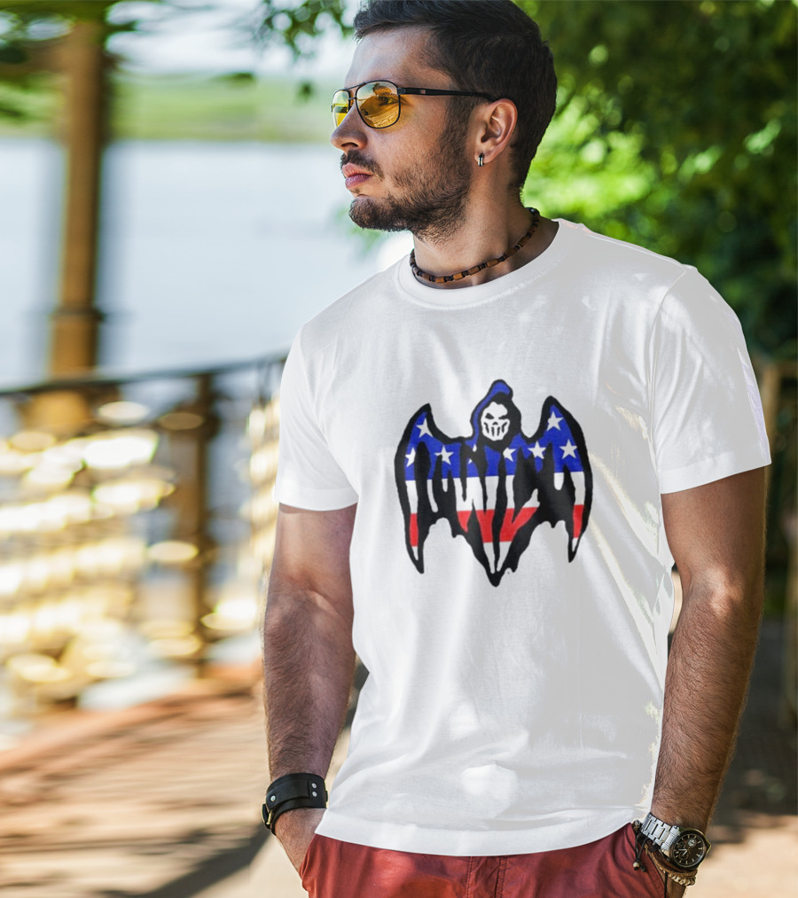 Warren Lotas Patriotic Stars And Stripes Winged Skull T-Shirt