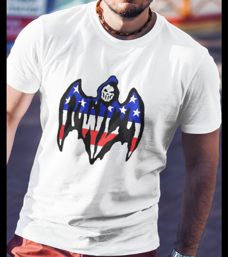 Warren Lotas Patriotic Stars And Stripes Winged Skull T-Shirt