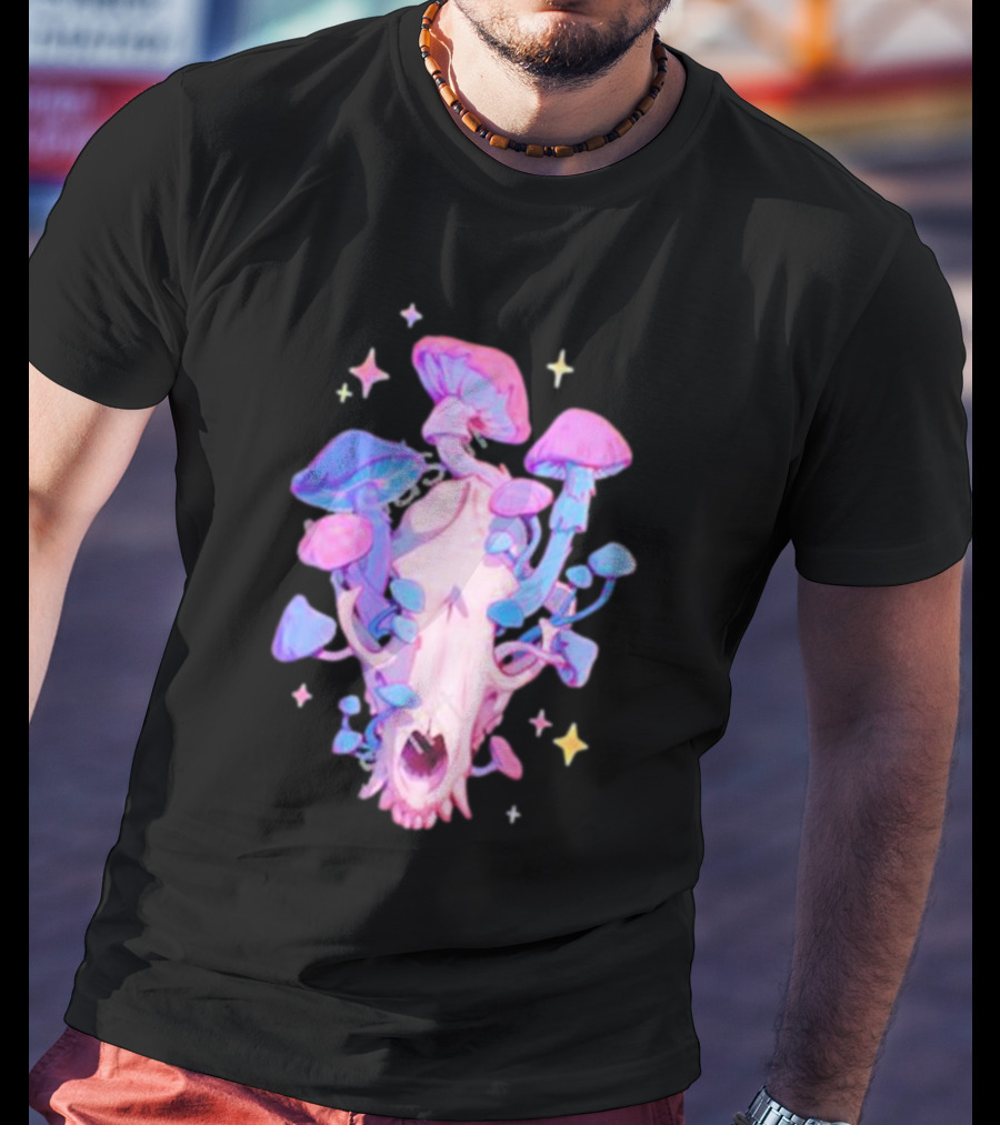 Simkaye Storenvy Magic Raccoon Skull Psychedelic Mushrooms Stars T-Shirt