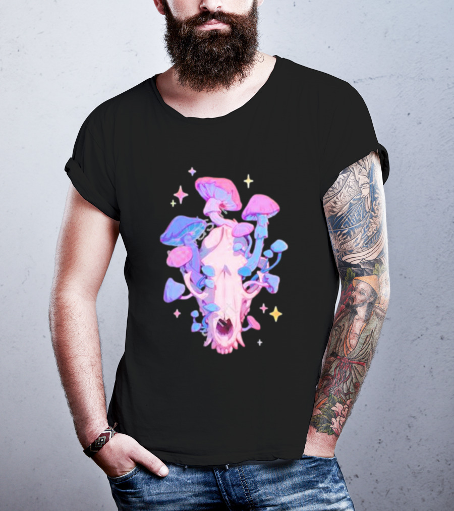 Simkaye Storenvy Magic Raccoon Skull Psychedelic Mushrooms Stars T-Shirt