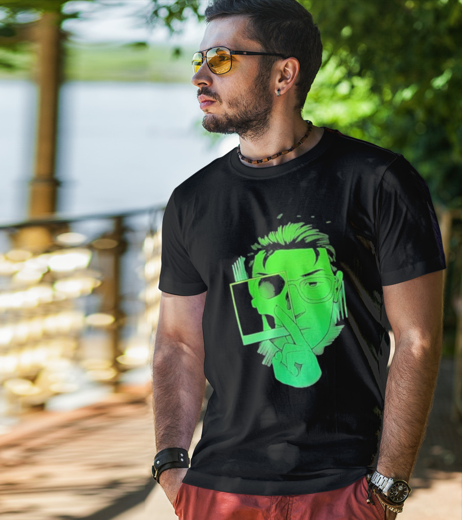 Skull Polaroid Green Neon Portrait Framerate T-Shirt