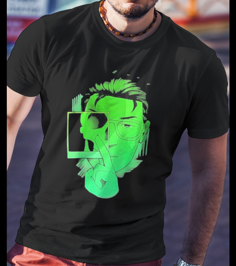 Skull Polaroid Green Neon Portrait Framerate T-Shirt