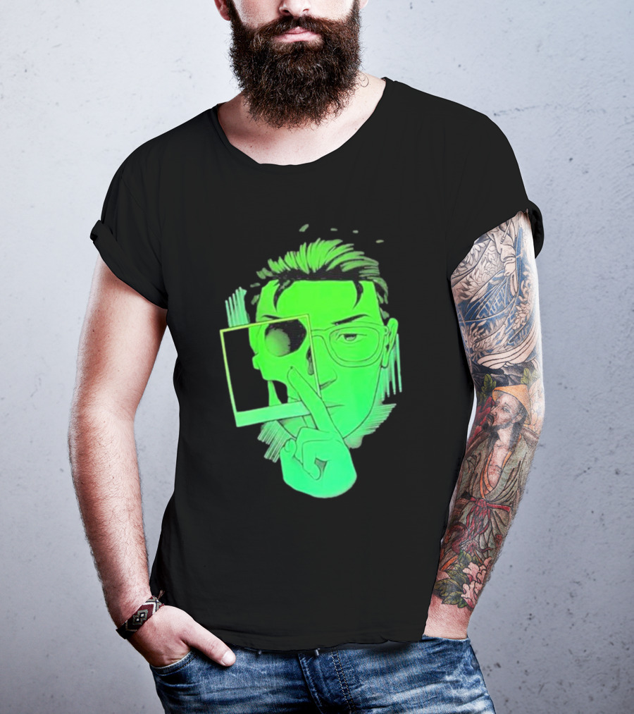 Skull Polaroid Green Neon Portrait Framerate T-Shirt