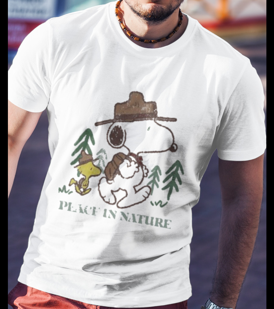 Snoopy Peace In Nature With Woodstock And Trees T-Shirt