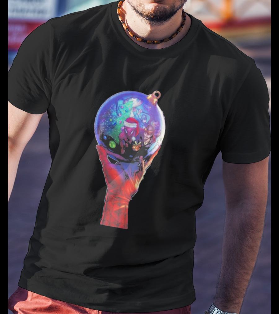 Spider-Man Christmas Ornament With Santa Hat Reflection T-Shirt