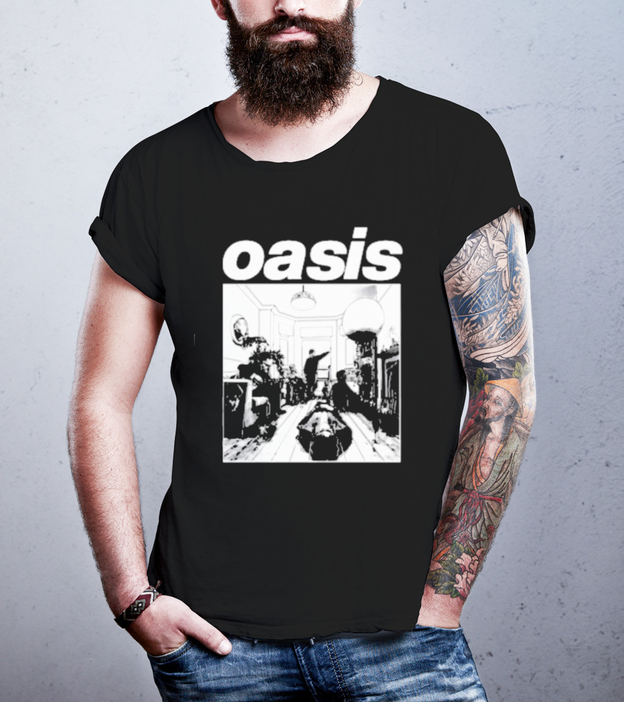 Oasis Definitely Maybe Monochrome Room Scene T-Shirt