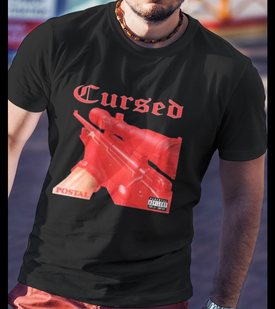 Cursed Postal Rifle Record Text Explicit Content T-Shirt