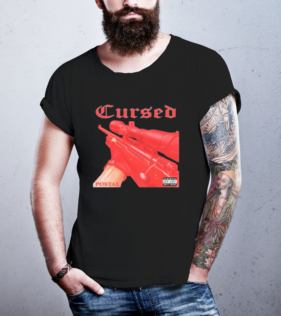Cursed Postal Rifle Record Text Explicit Content T-Shirt