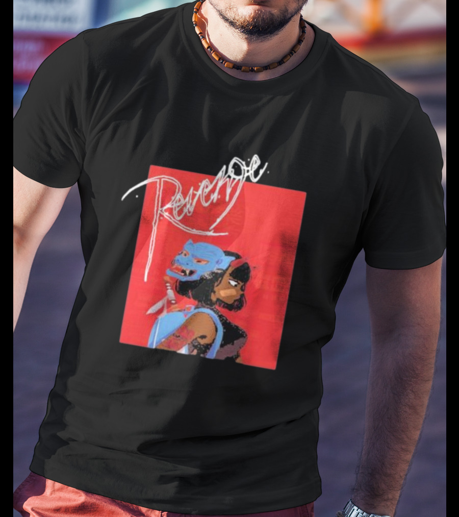 Revenge Warrior With Blue Mask And Bold Typography T-Shirt