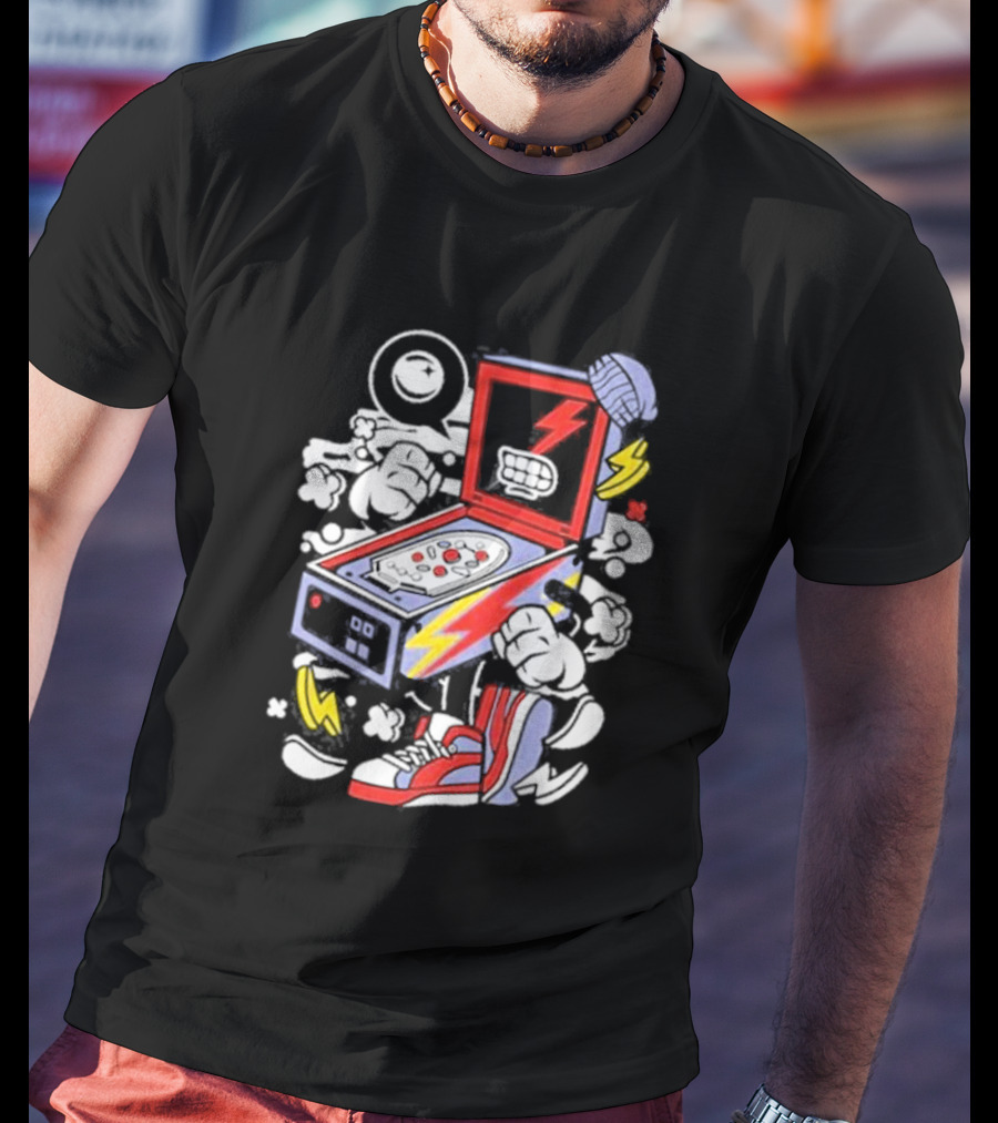 Stern Pinball Lightning Bolt Cartoon Sneakers T-Shirt