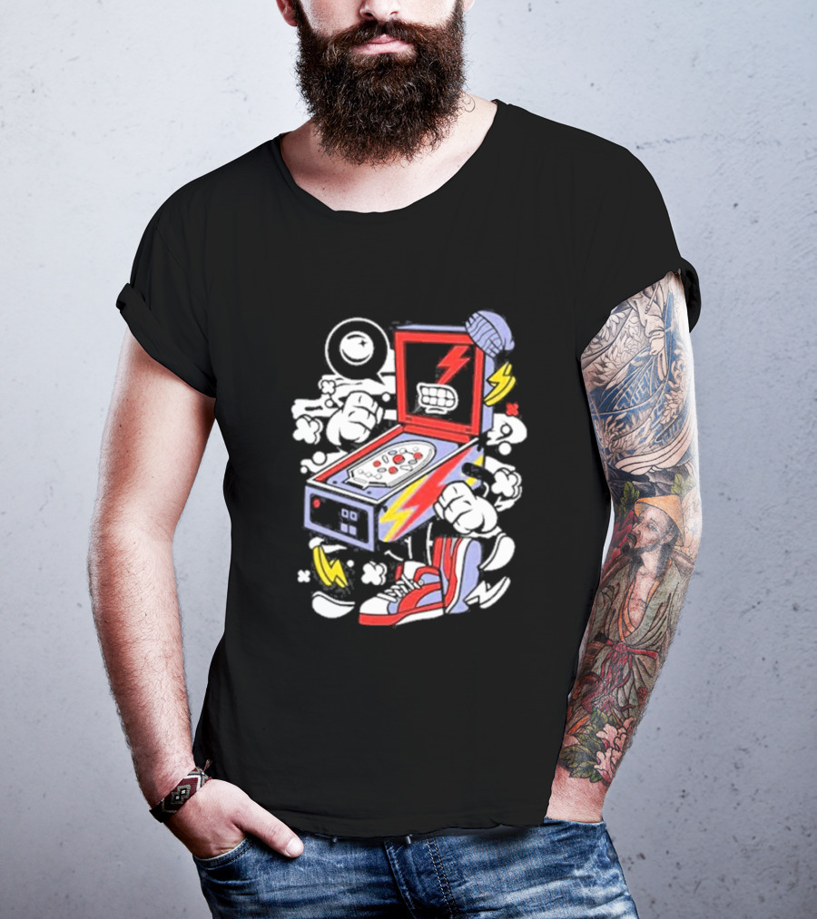 Stern Pinball Lightning Bolt Cartoon Sneakers T-Shirt