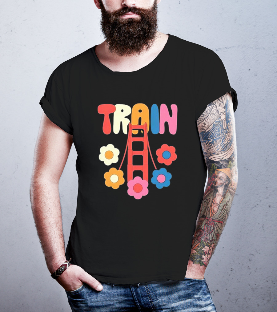 Train Golden Bridge Flowers T-Shirt
