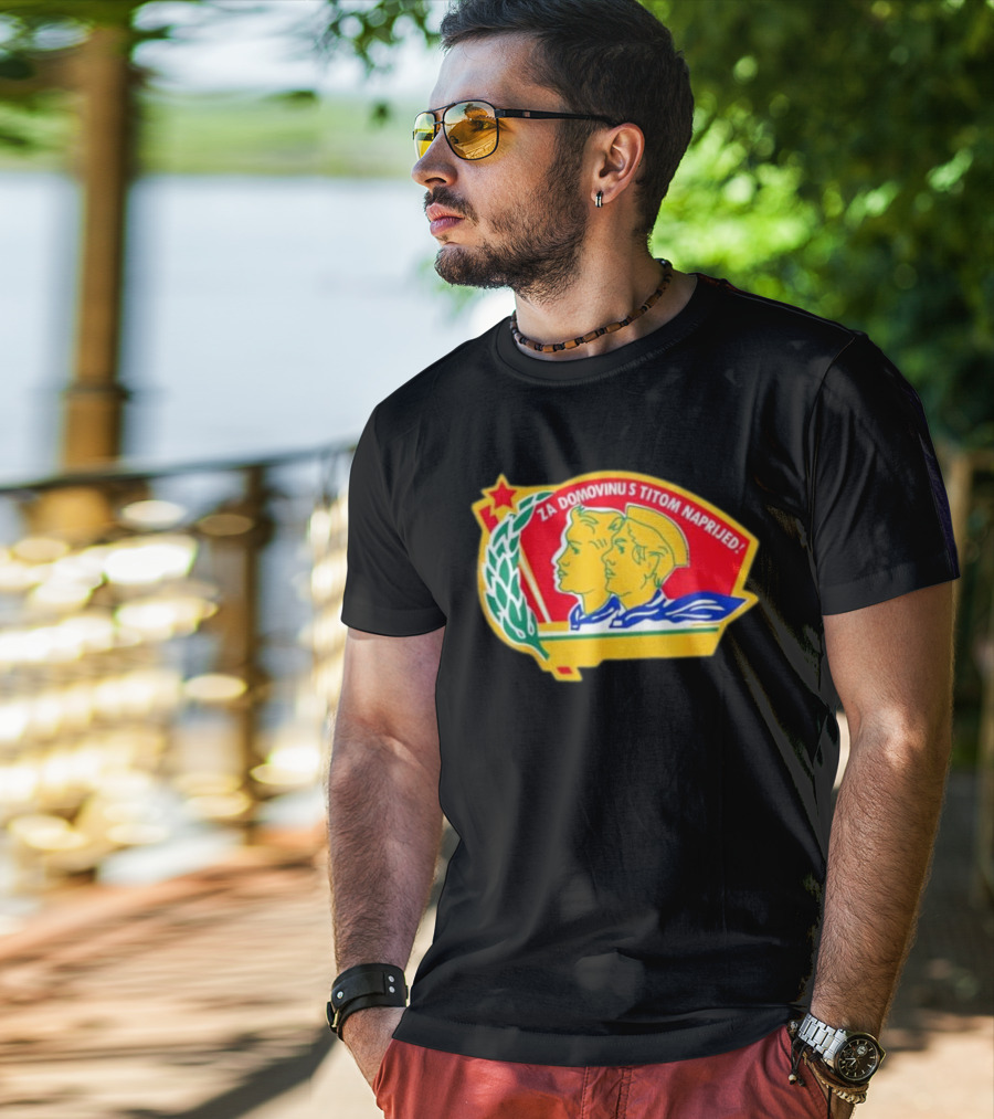 Za Domovinu S Titom Naprijed Red Star Laurel Wreath Emblem T-Shirt