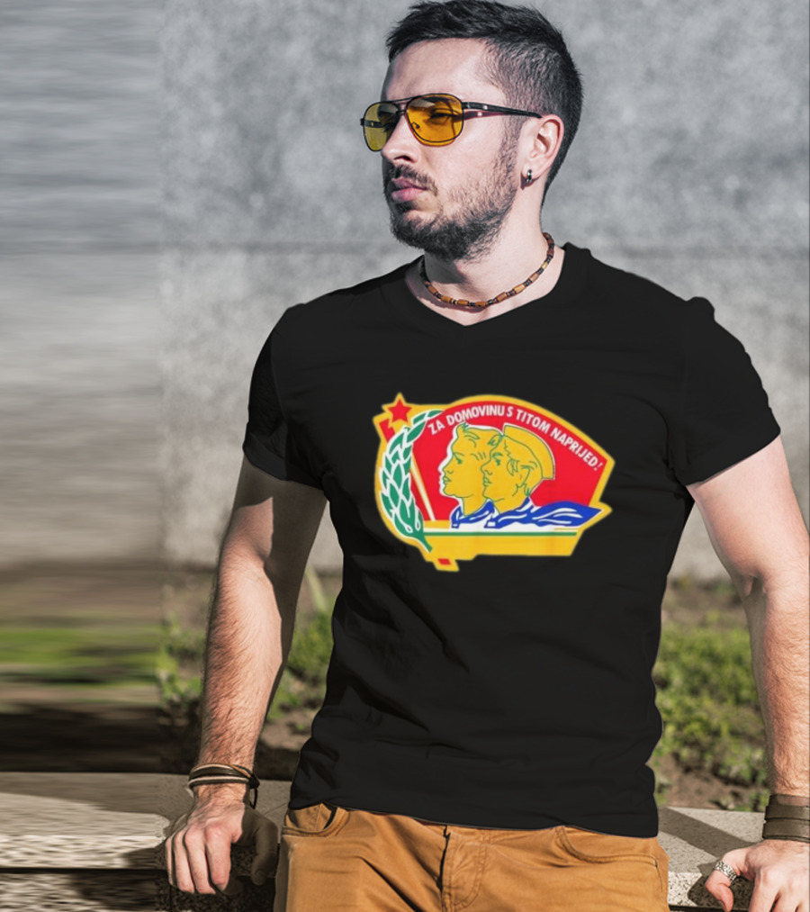 Za Domovinu S Titom Naprijed Red Star Laurel Wreath Emblem T-Shirt