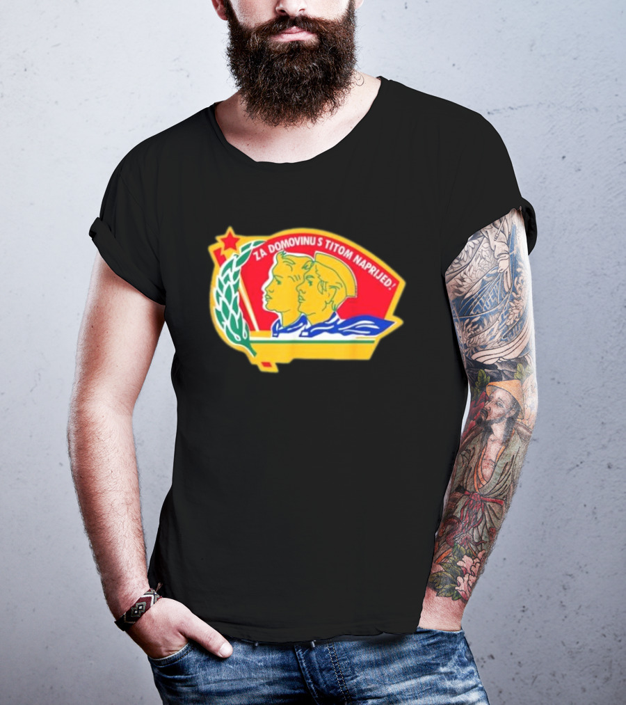 Za Domovinu S Titom Naprijed Red Star Laurel Wreath Emblem T-Shirt