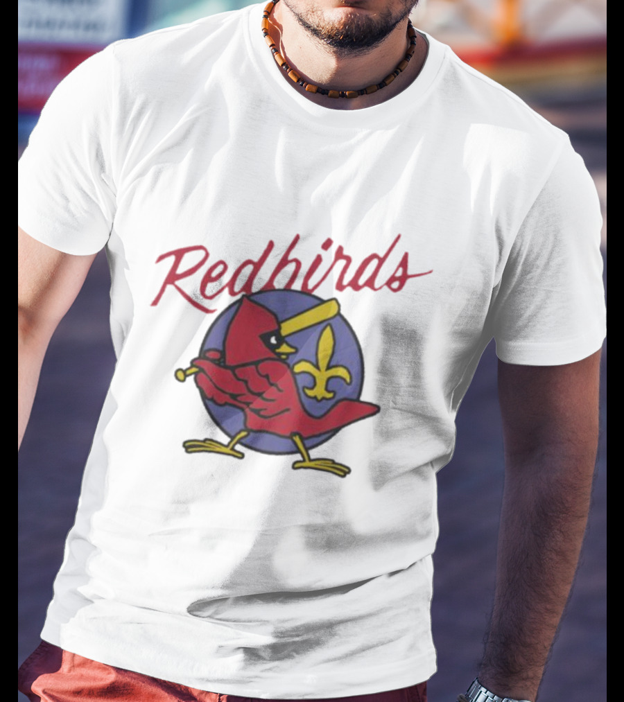 Redbirds St Louis Cardinals Baseball Fleur-de-Lis Icon Bird Bat T-Shirt