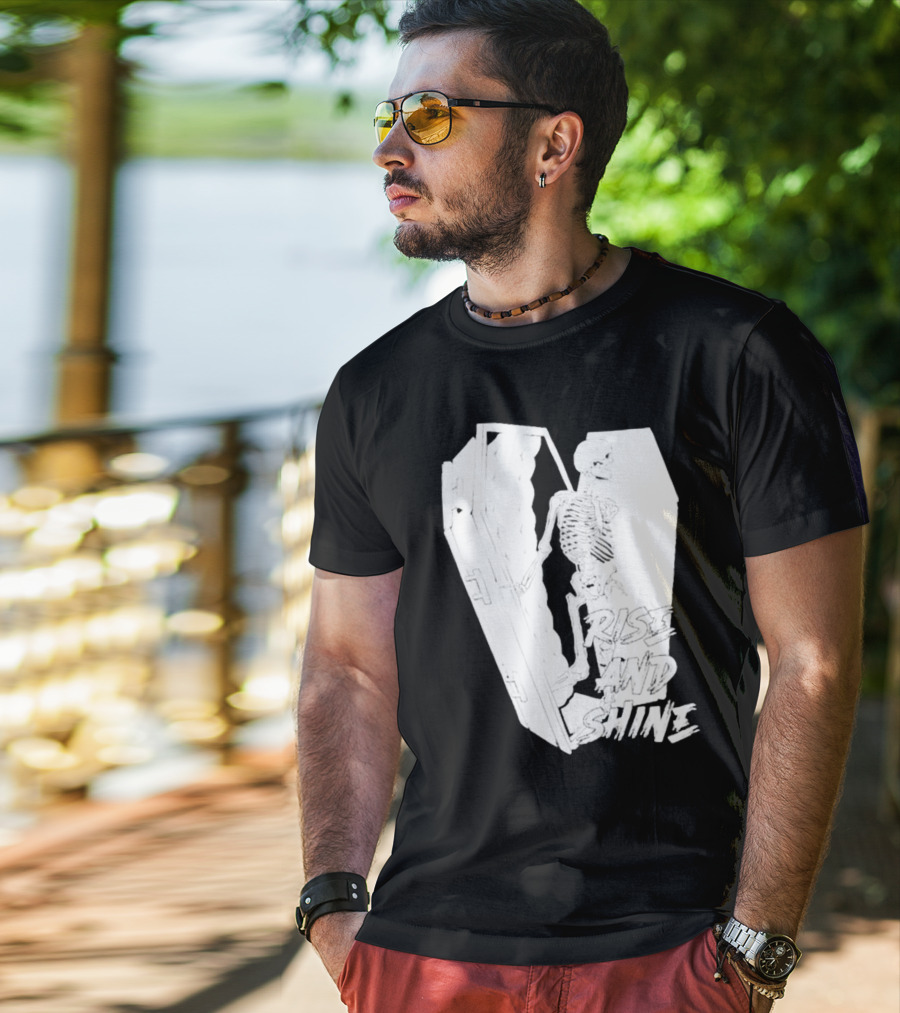 Rise And Shine Skeleton Emerging From Coffin T-Shirt
