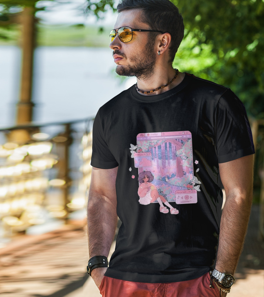 Sheilur Dreamy Strawberry Window Girl In Pink Forest T-Shirt