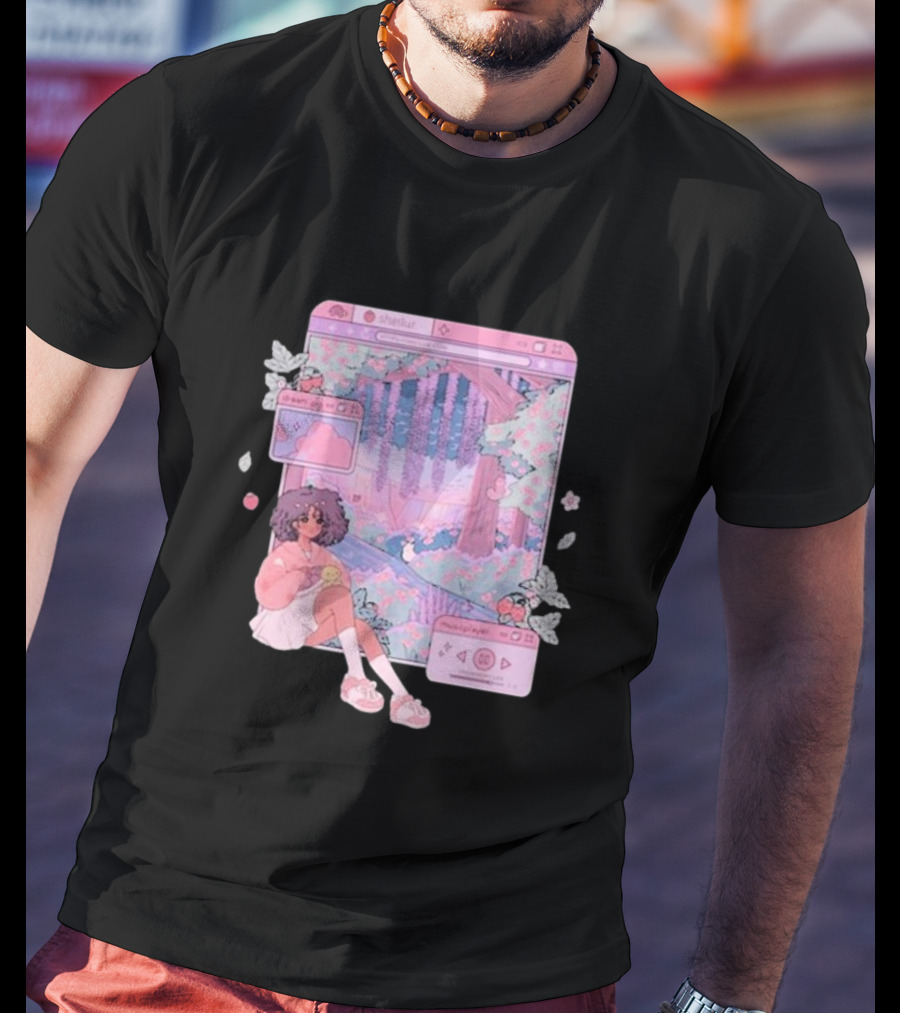 Sheilur Dreamy Strawberry Window Girl In Pink Forest T-Shirt