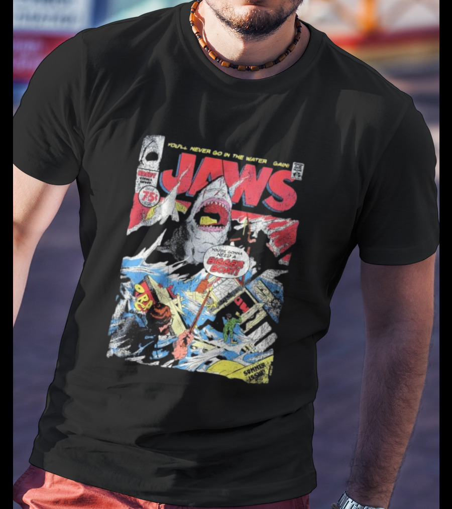 Jaws Comic Cover You'll Never Go In The Water Again You're Gonna Need A Bigger Boat 75 Cent July Roy Thomas Ross Andru Comic Code Authority T-Shirt