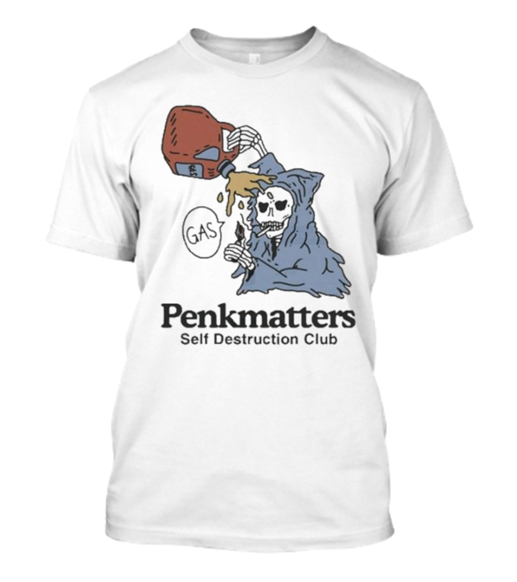 Penkmatters Self Destruction Club Gas Can Pouring On Hooded Figure T-Shirt