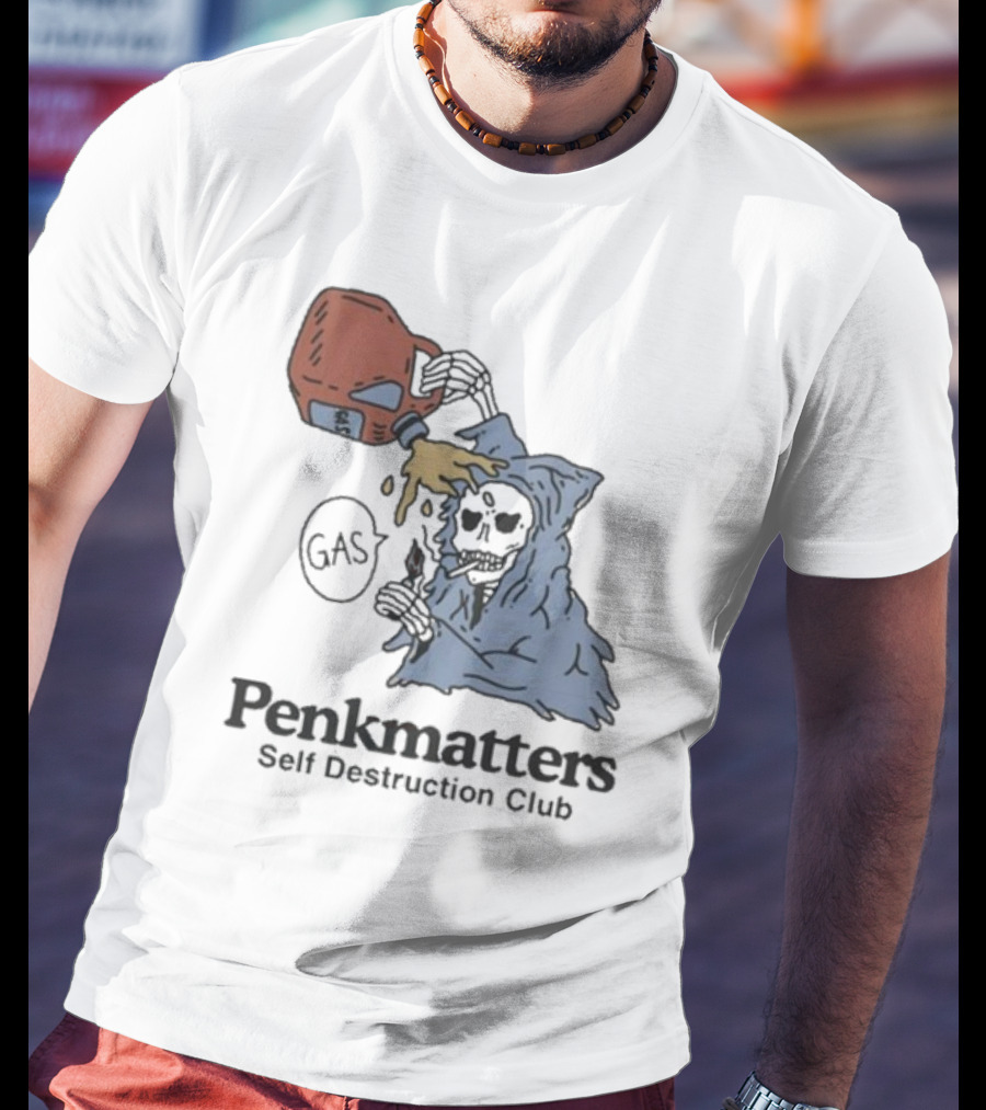 Penkmatters Self Destruction Club Gas Can Pouring On Hooded Figure T-Shirt