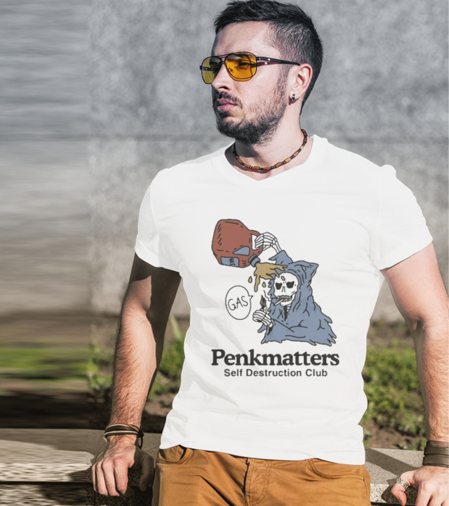 Penkmatters Self Destruction Club Gas Can Pouring On Hooded Figure T-Shirt
