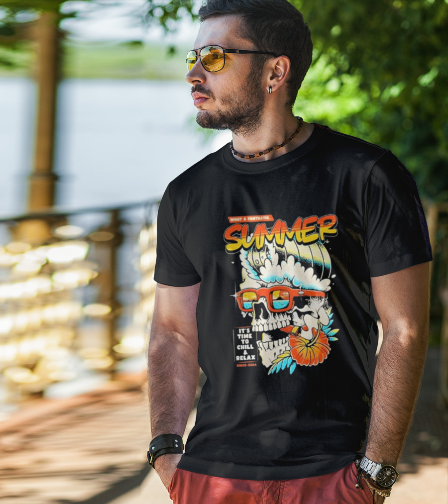 What A Fantastic Summer It's Time To Chill And Relax Skull Surf T-Shirt